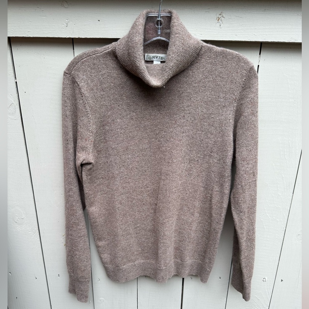 Orvis Women's Tan Turtleneck 100% Cashmere Sweater Small EUC